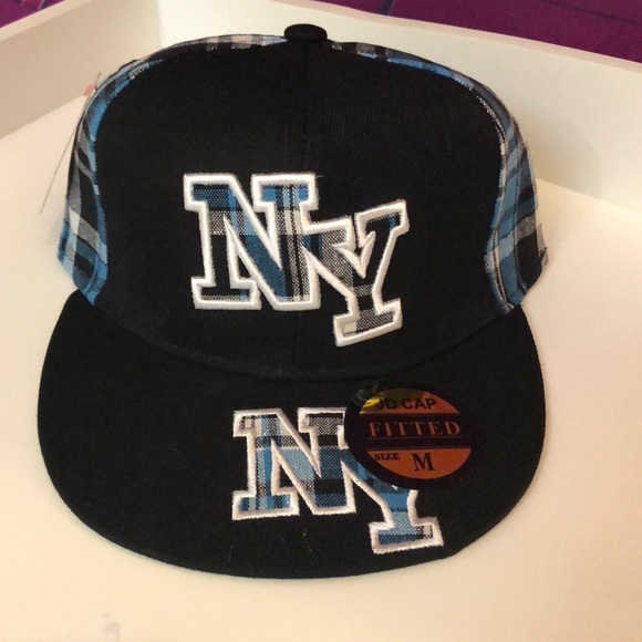 JD FITTED CAP black w/ NY BLUE/white plaid S & Med - Picture 2 of 8